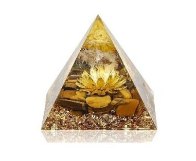 [32284] Tiger Eye Lotus Orgonite Crystal Pyramid – 80mm