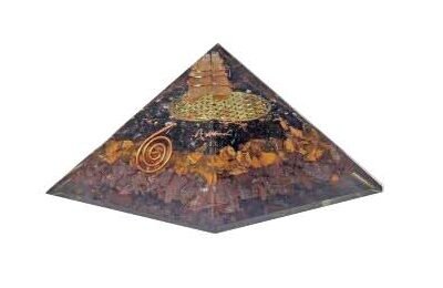 [32297] Tiger Eye and Garnet Orgonite Crystal Pyramid – 80mm
