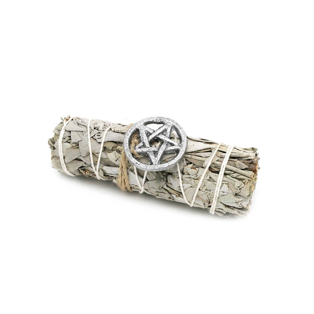 [12047] 4" White Sage w/ Pentacle Charm Smudge Stick