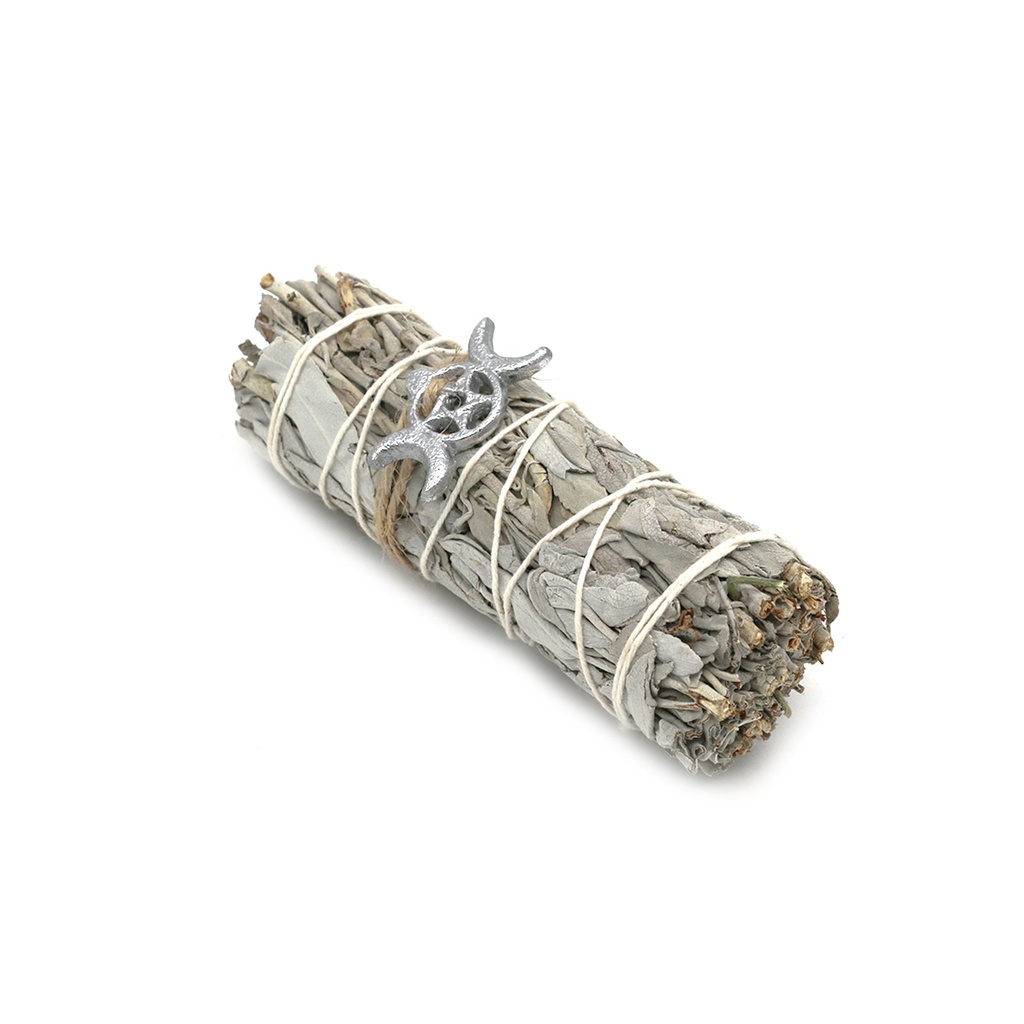 [12049] 4" White Sage w/ Triple Moon Charm Smudge Stick