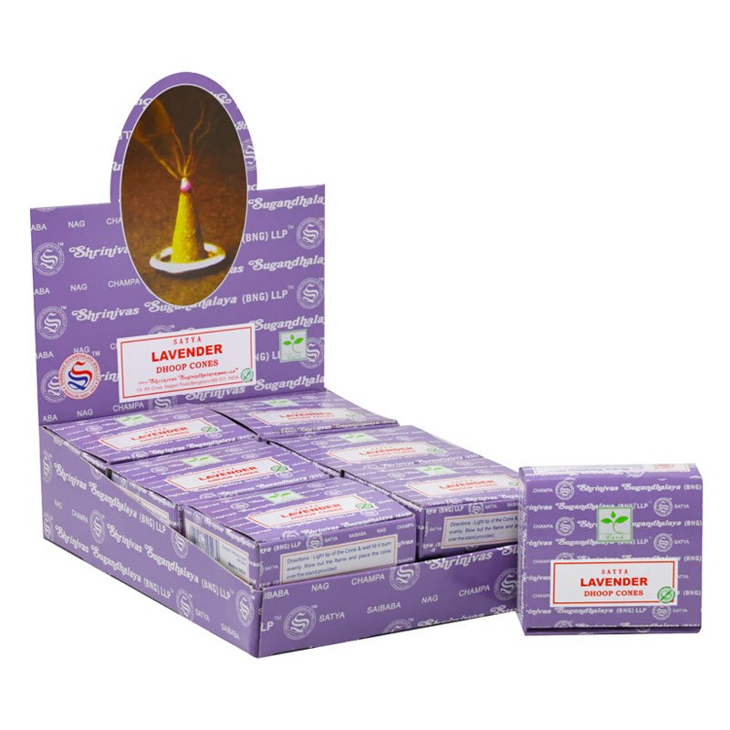 [51195] Satya Lavender Dhoop Incense Cones – 12-Pack Box