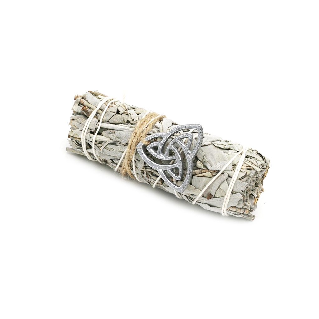 [12050] 4" White Sage w/ Triquetra Charm Smudge Stick