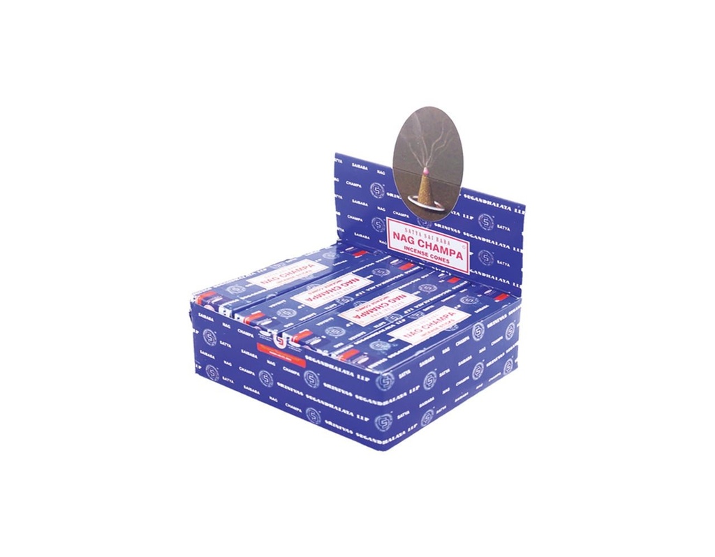 [51337] Satya Nag Champa Pocket Incense Cones Display – 12 Packs