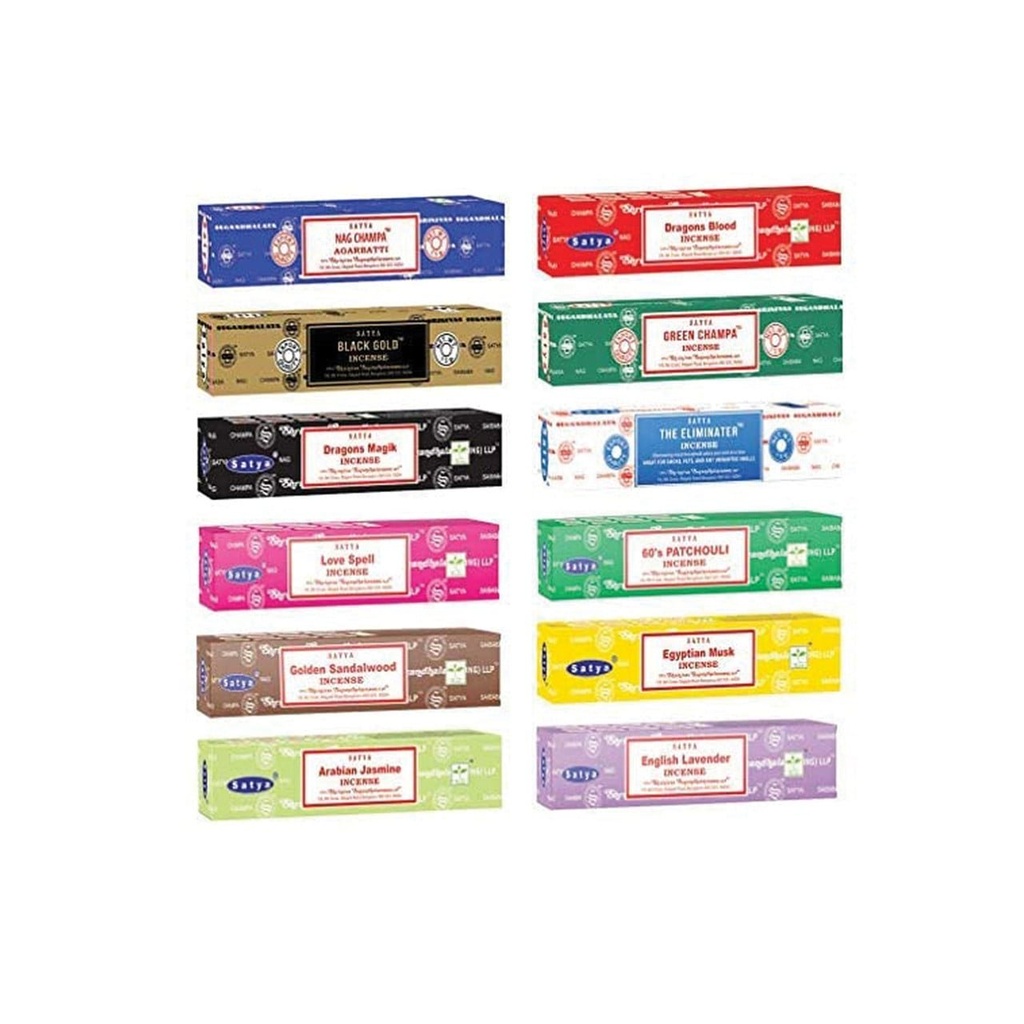 [51461] Satya 15g Incense Sticks Assortment Pack A – 12-Pack