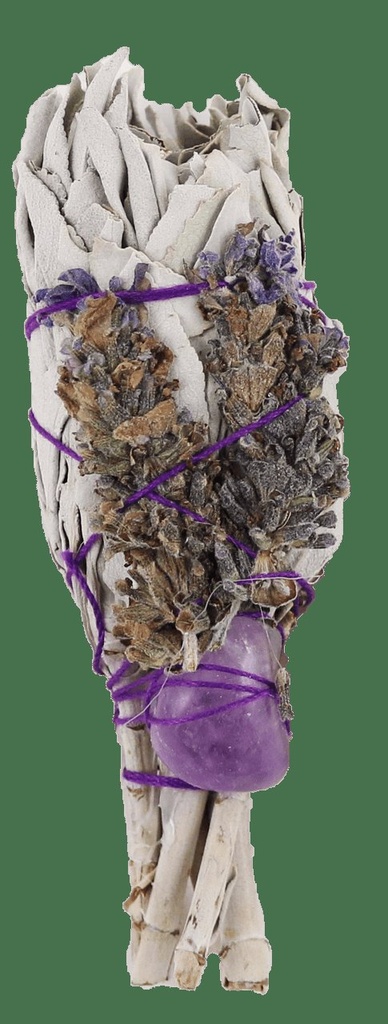 [57438] White Sage Torch w/ Lavender & Amethyst – 4"