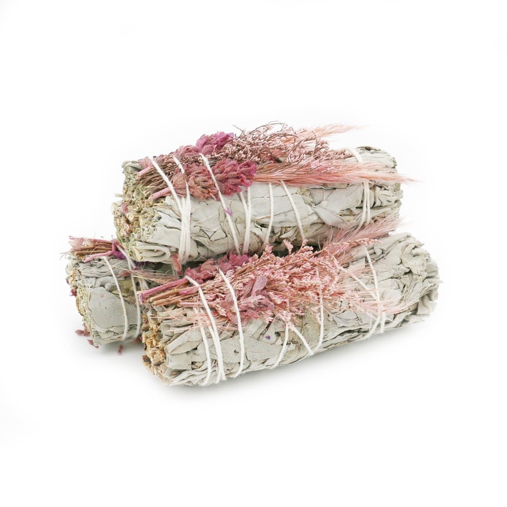 [57473] 4" Pink Bouquet White Sage Smudge Stick