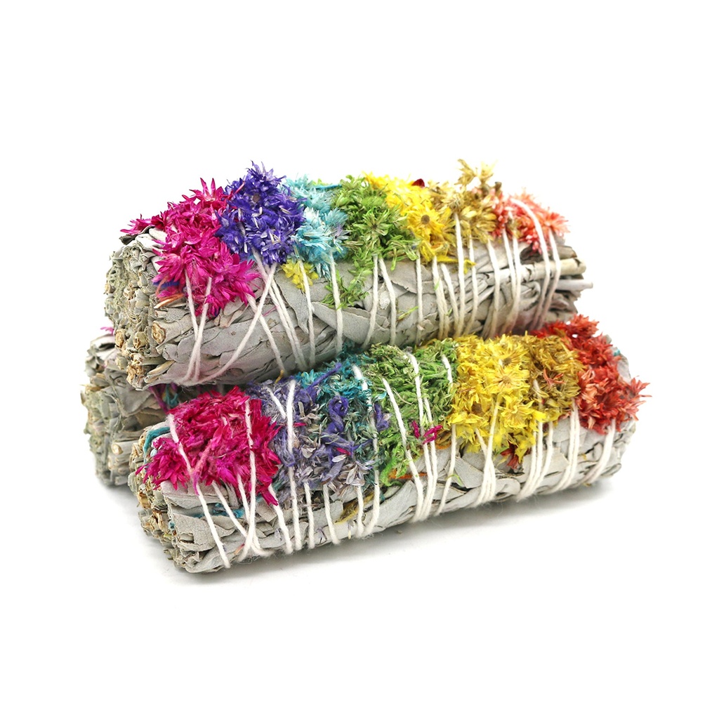 [57487] 4" Iris Rainbow White Sage Smudge Stick