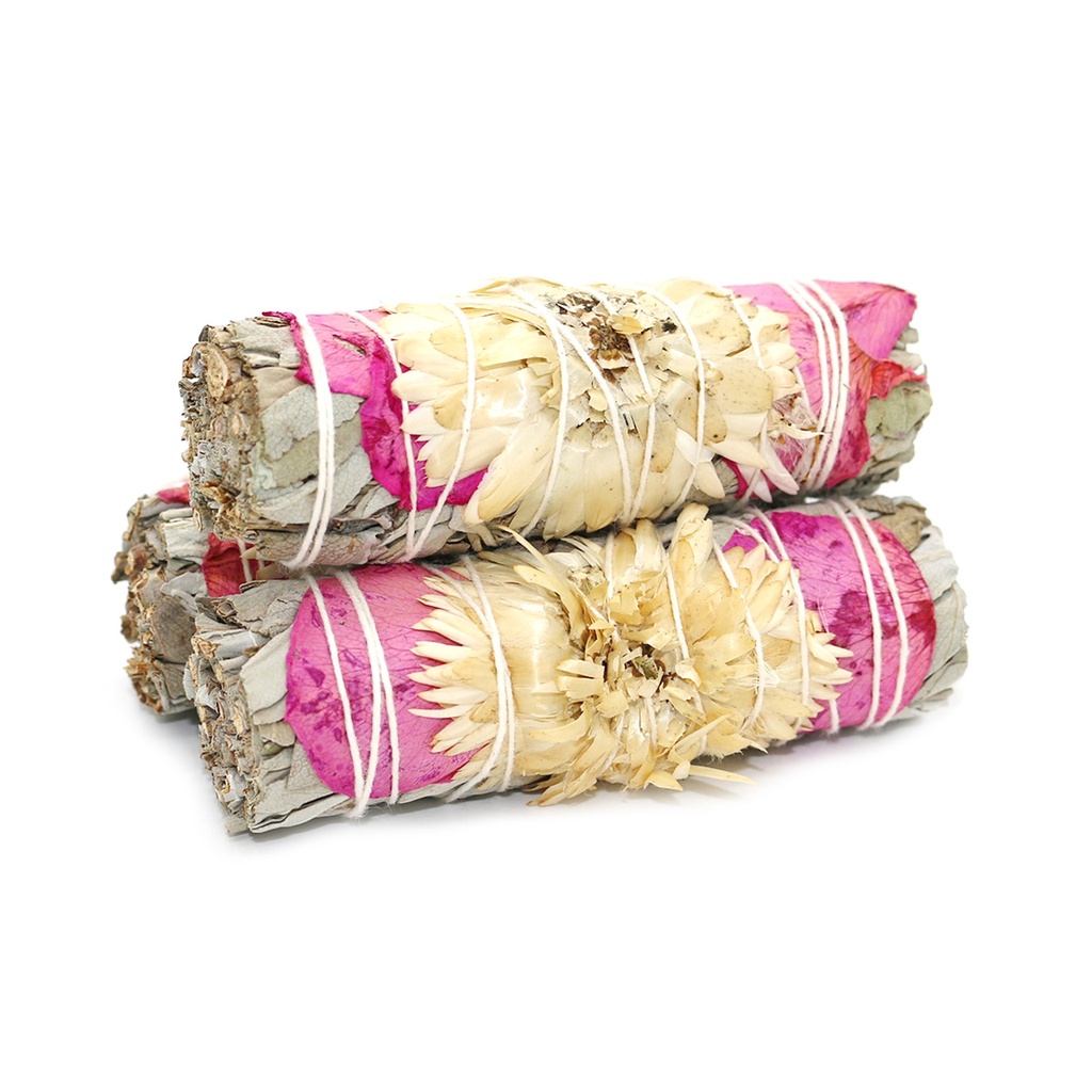 [57495] 4" Pristine Pink White Sage Smudge Stick