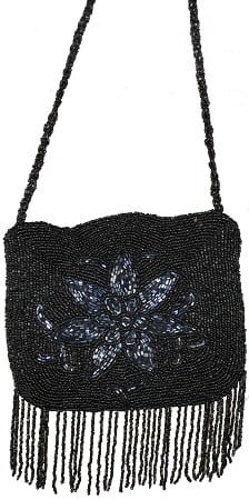 [6027] Black Beaded Purse – 7" x 7.5"
