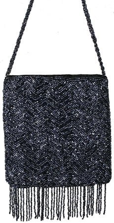 [6030] Black Beaded Purse – 7" x 7"