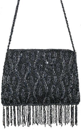 [6031] Black Beaded Purse – 8" x 6.5"