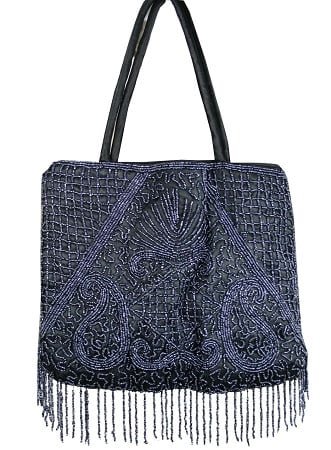 [6130] Black Beaded Purse – 12" x 12"