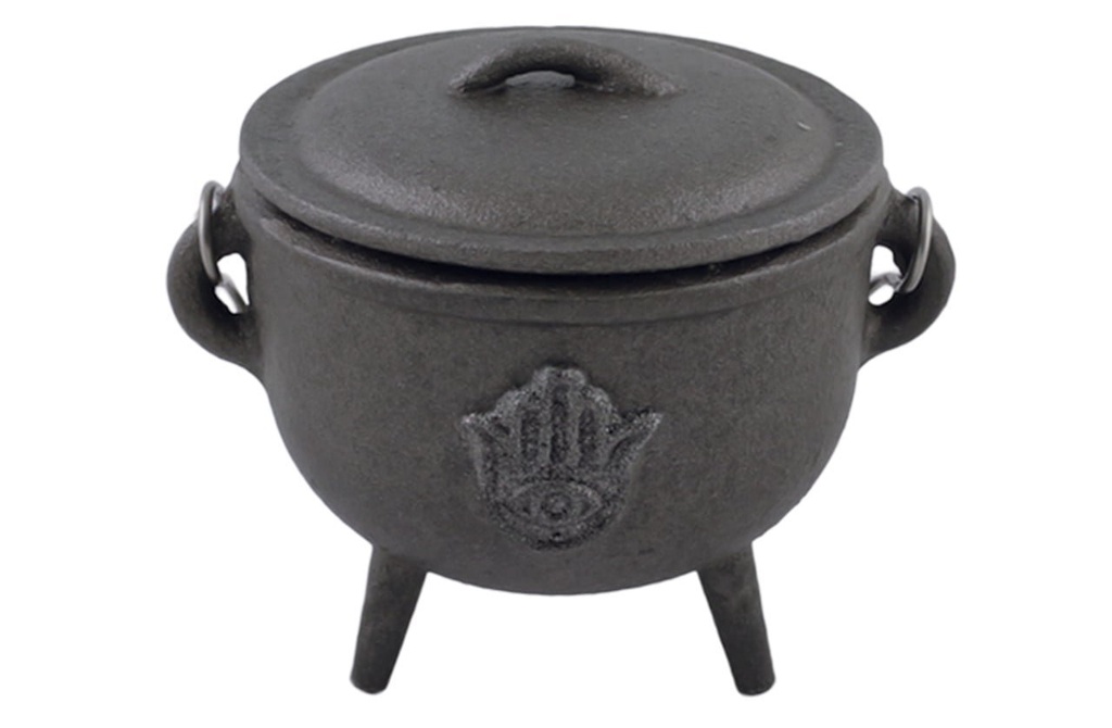 [10062] Hamsa Cast Iron Cauldron w/ Lid – 4.5"
