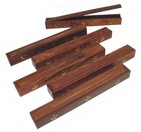 [65232] 12" Wooden Incense Coffin Boxes – Brass Inlaid / Set of 6