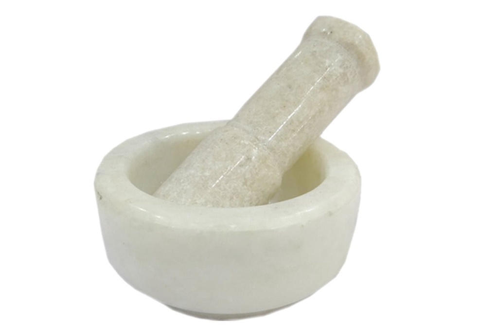 [87685] White Marble Mortar & Pestle – 3" x 2.5"