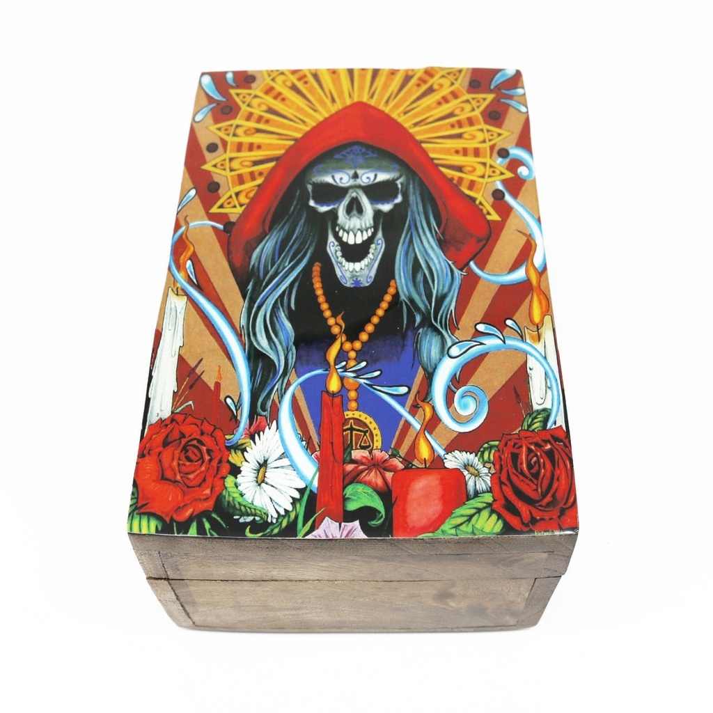 [14001] Santa Muerte Brown Wooden Storage Box – 6" x 4"