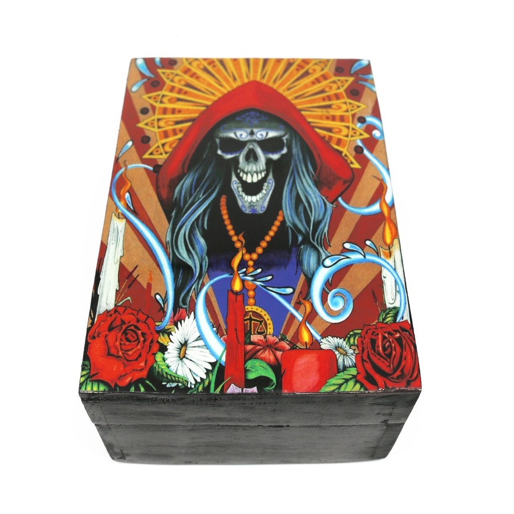 [14002] Santa Muerte Black Wooden Storage Box – 6" x 4"