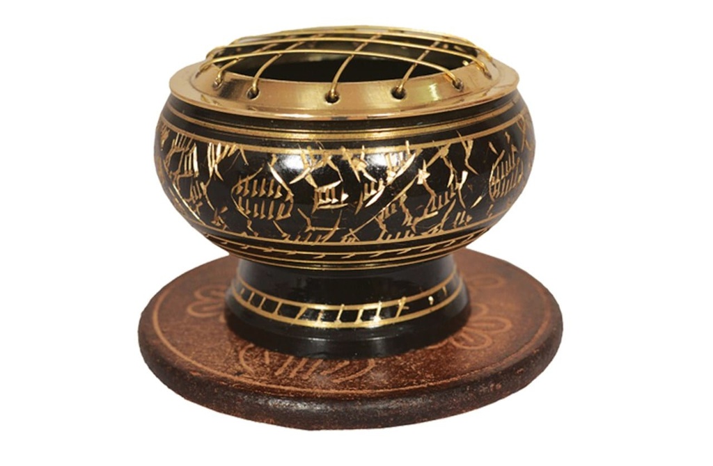 [90515] Brass Screen Burner with Wooden Coaster – 2" x 3"