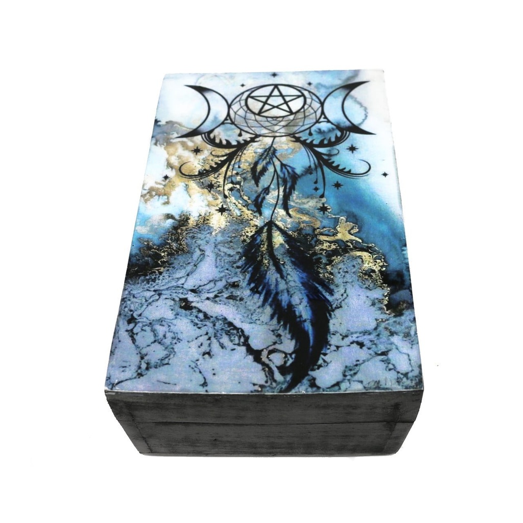 [14014] Dreamcatcher Blue Black Wooden Storage Box – 6" x 4"