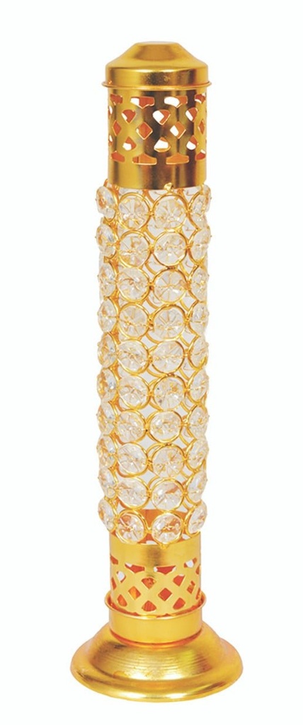 [91168] Brass Incense Burner Tower – 12" / Crystal Work