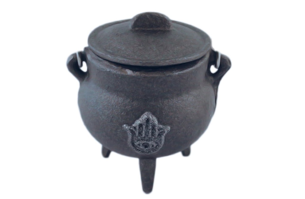 [10065] Hamsa Cast Iron Cauldron w/ Lid – 3.5"