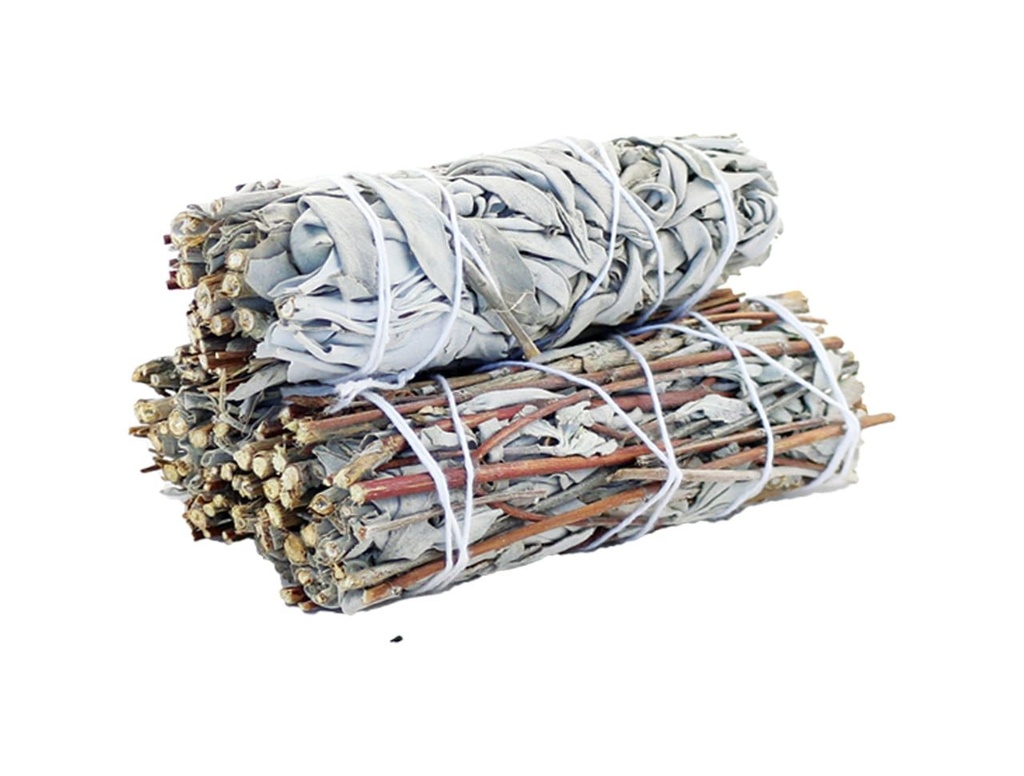 [91363] White & Royal Sage Smudge Stick – 4"