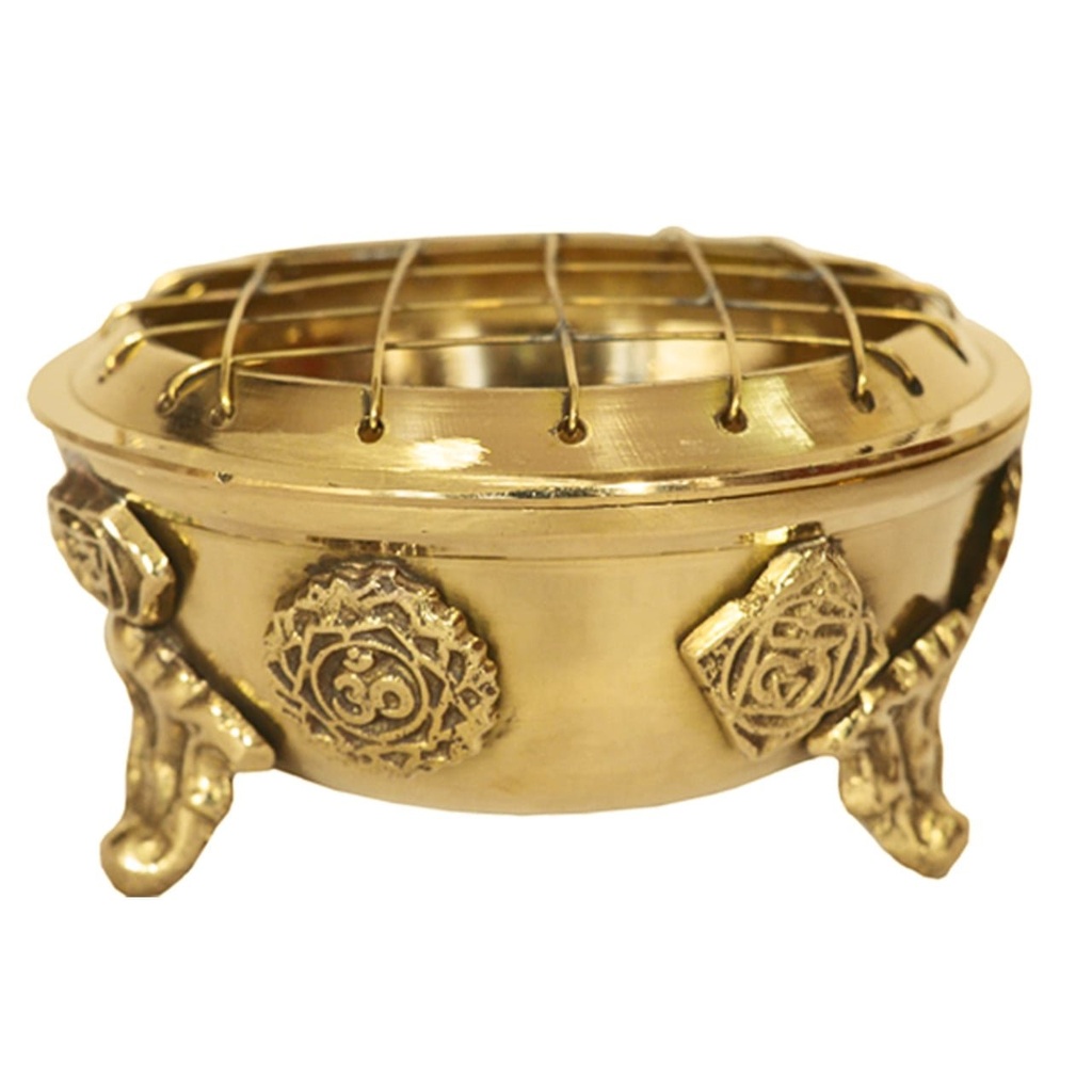 [91763] 7 Chakras Brass Charcoal Burner w/ Legs – 3.5"
