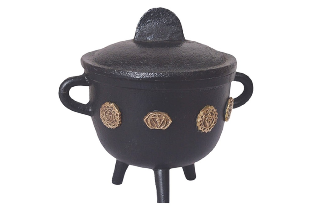 [91766] 7 Chakras Cast Iron Cauldron w/ Lid – 4.5"