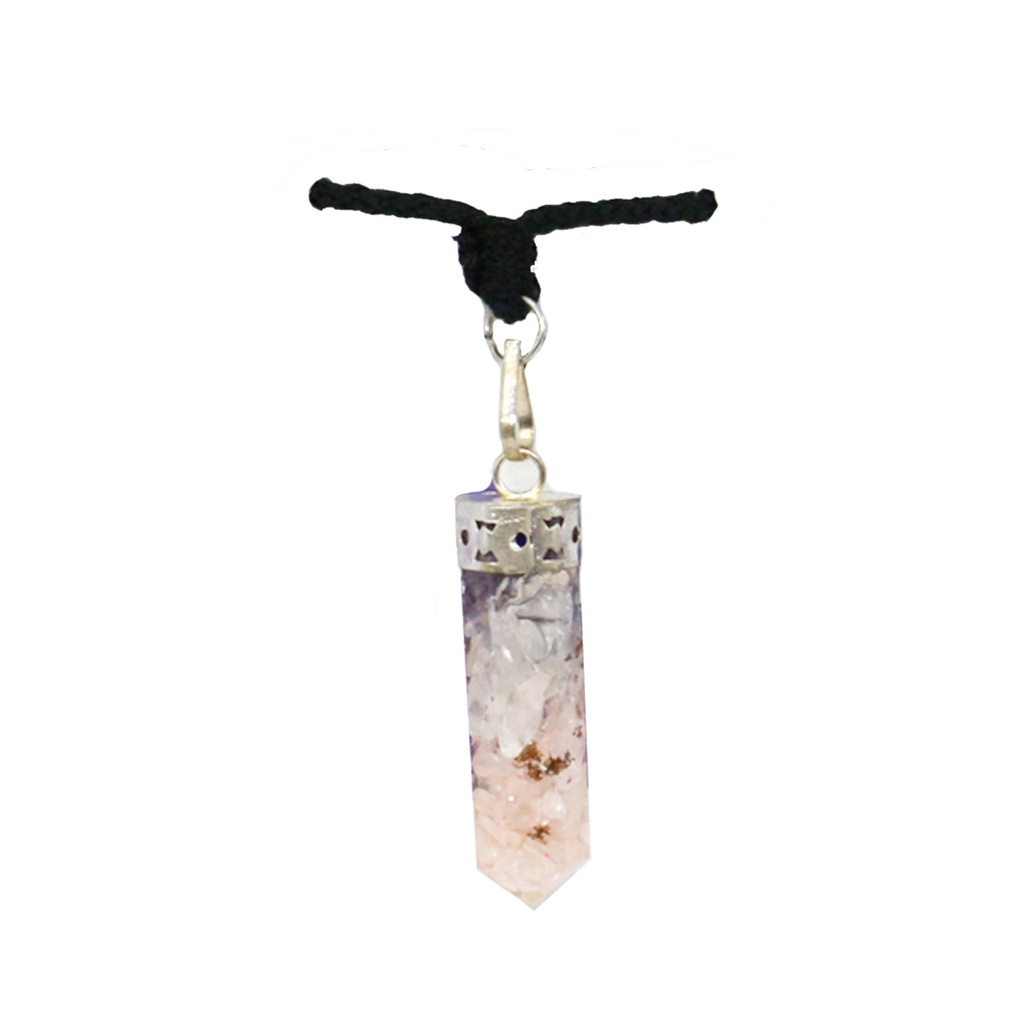[91891] Amethyst + Rose Quartz Orgonite Crystal Necklace – 4.5 cm