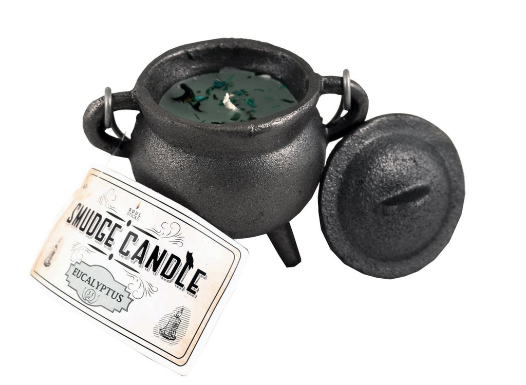 [91895] Eucalyptus Cast Iron Cauldron Smudge Candle – 4"