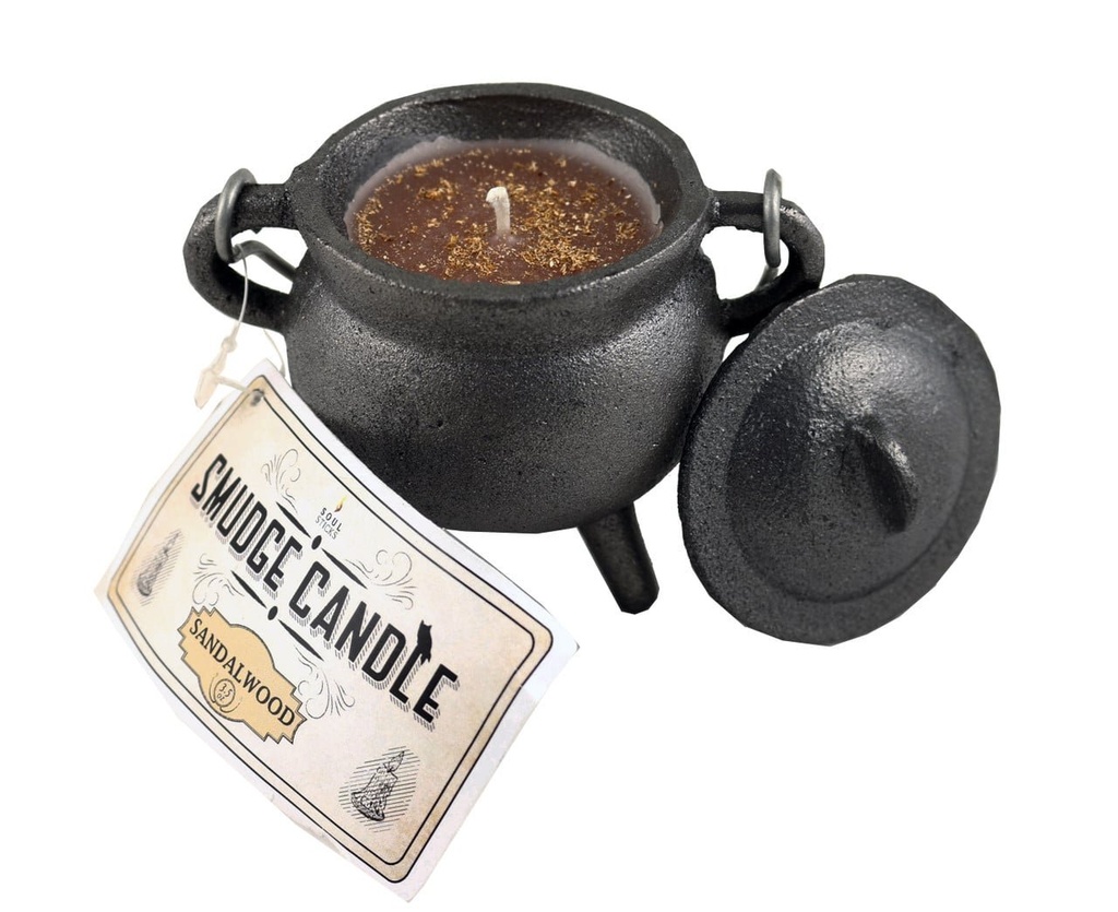 [91896] Sandalwood Cast Iron Cauldron Smudge Candle – 4"