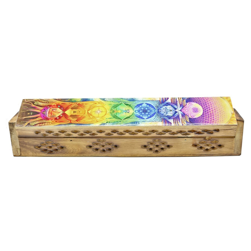 [14070] 7 Chakras Tree Wooden Incense Coffin Box