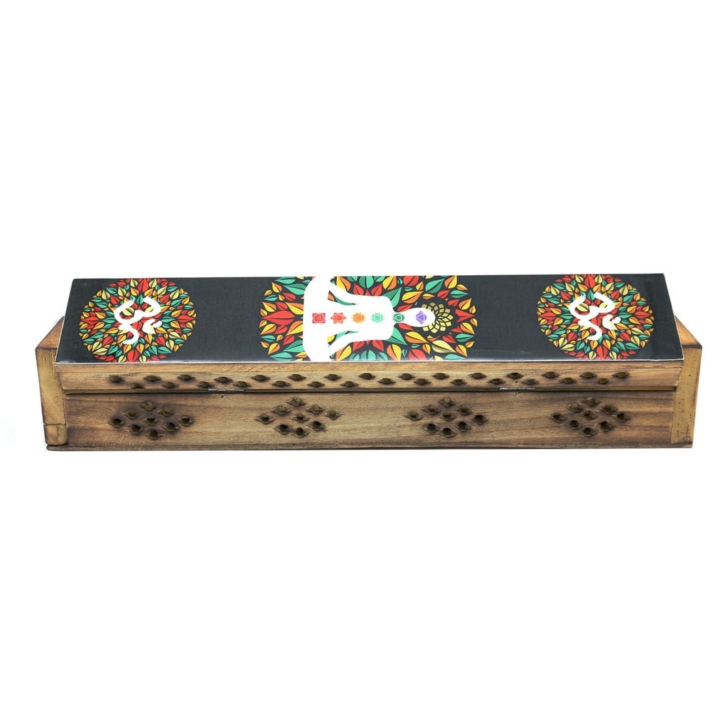 [14071] 7 Chakras & Om Wooden Incense Coffin Box