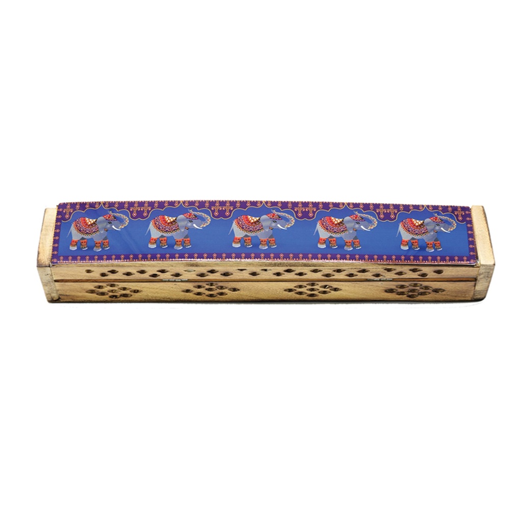 [14079] Elephant Black Wooden Incense Coffin Box