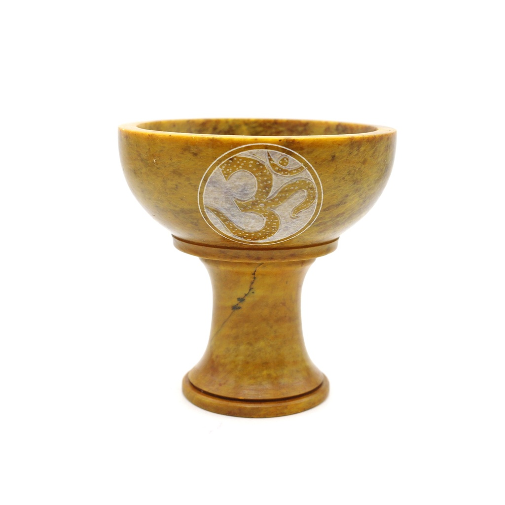 [92173] Yellow Om Soapstone Smudge Bowl w/ Stand – 4"