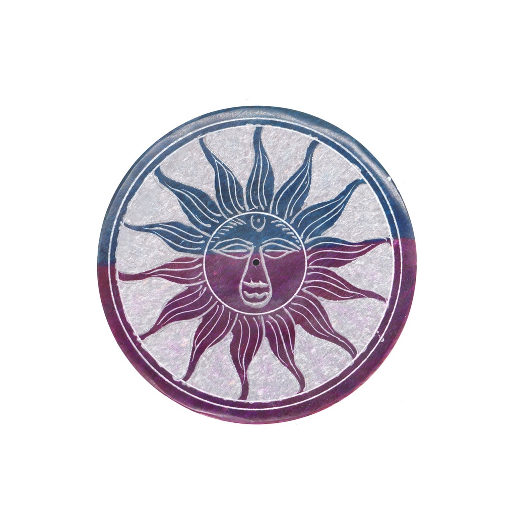 Turquoise/Purple Sun Soapstone Incense Burner – 4"