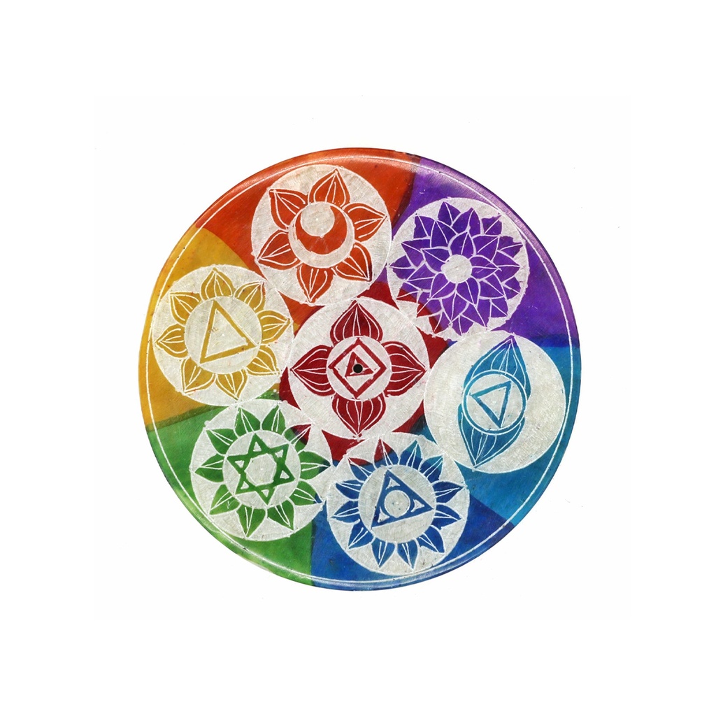 [92185] Seven Chakras Soapstone Incense Burner – 4"