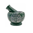 Green Tree of Life Soapstone Mortar & Pestle – 3" x 3.5"
