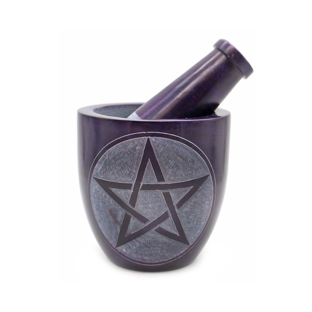 [92195] Purple Pentacle Soapstone Mortar & Pestle – 4" x 3.5"