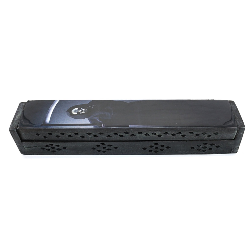 [14085] Grim Reaper Black Wooden Incense Coffin Box