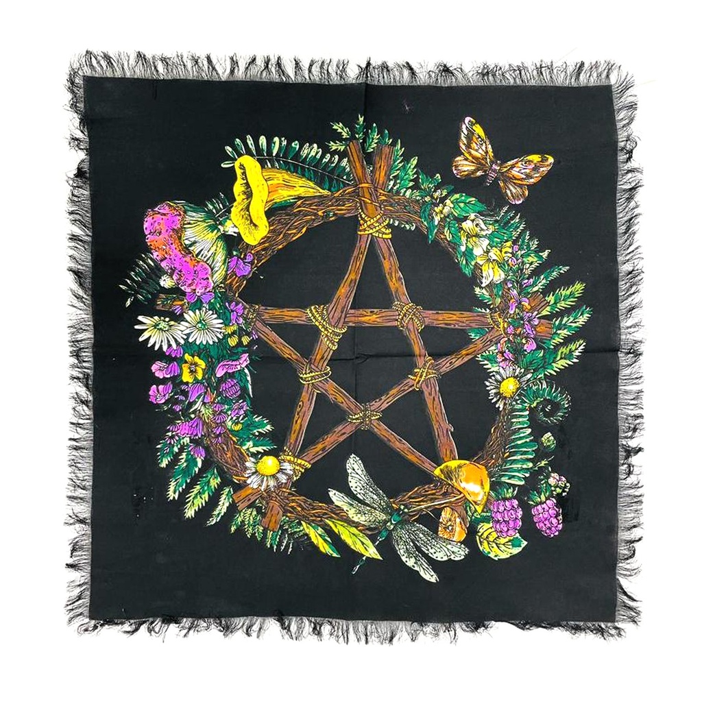 [92221] Floral Pentagram Altar Cloth Tapestry – 18" x 18"
