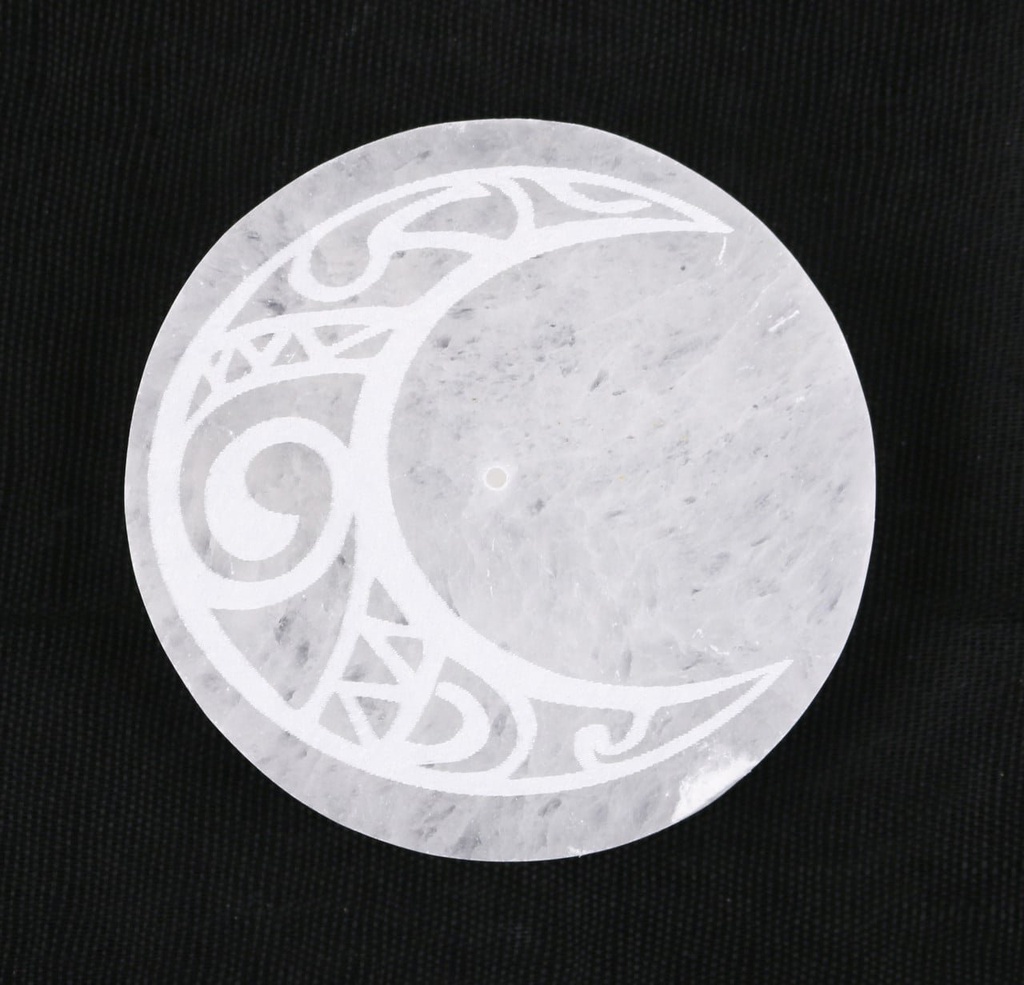 [94118] Moon Round Selenite Incense Burner – 3"