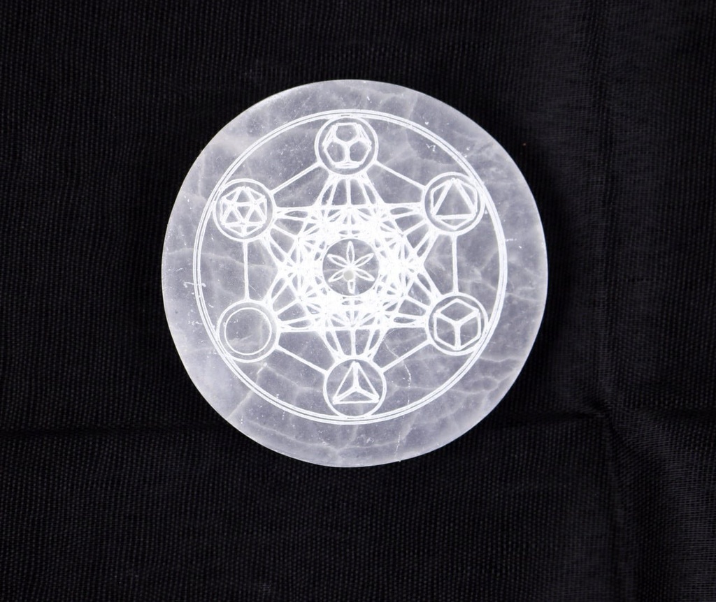 [94120] Celtic Knot Round Selenite Incense Burner – 3"