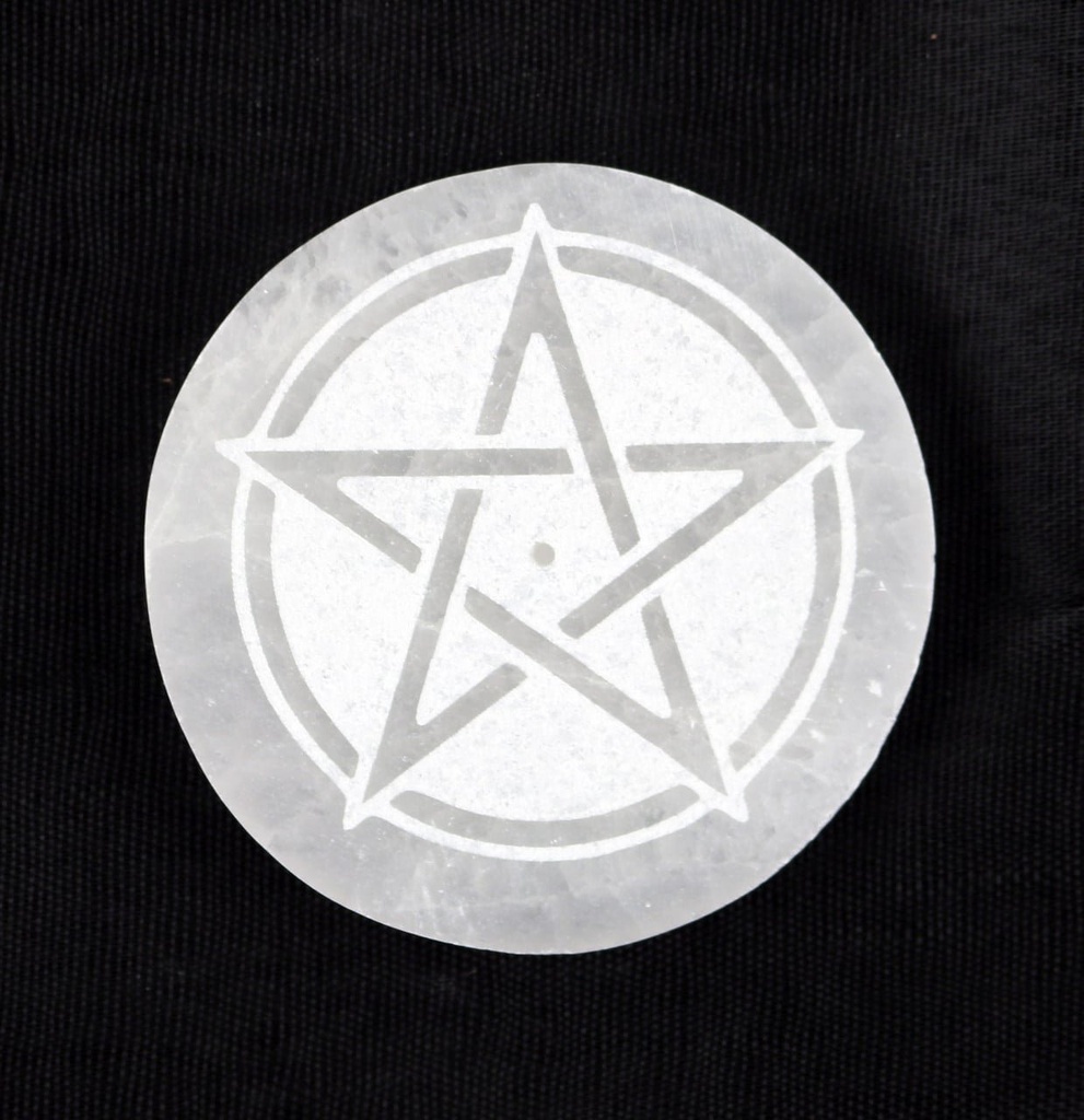[94121] Pentacle Round Selenite Incense Burner – 3"