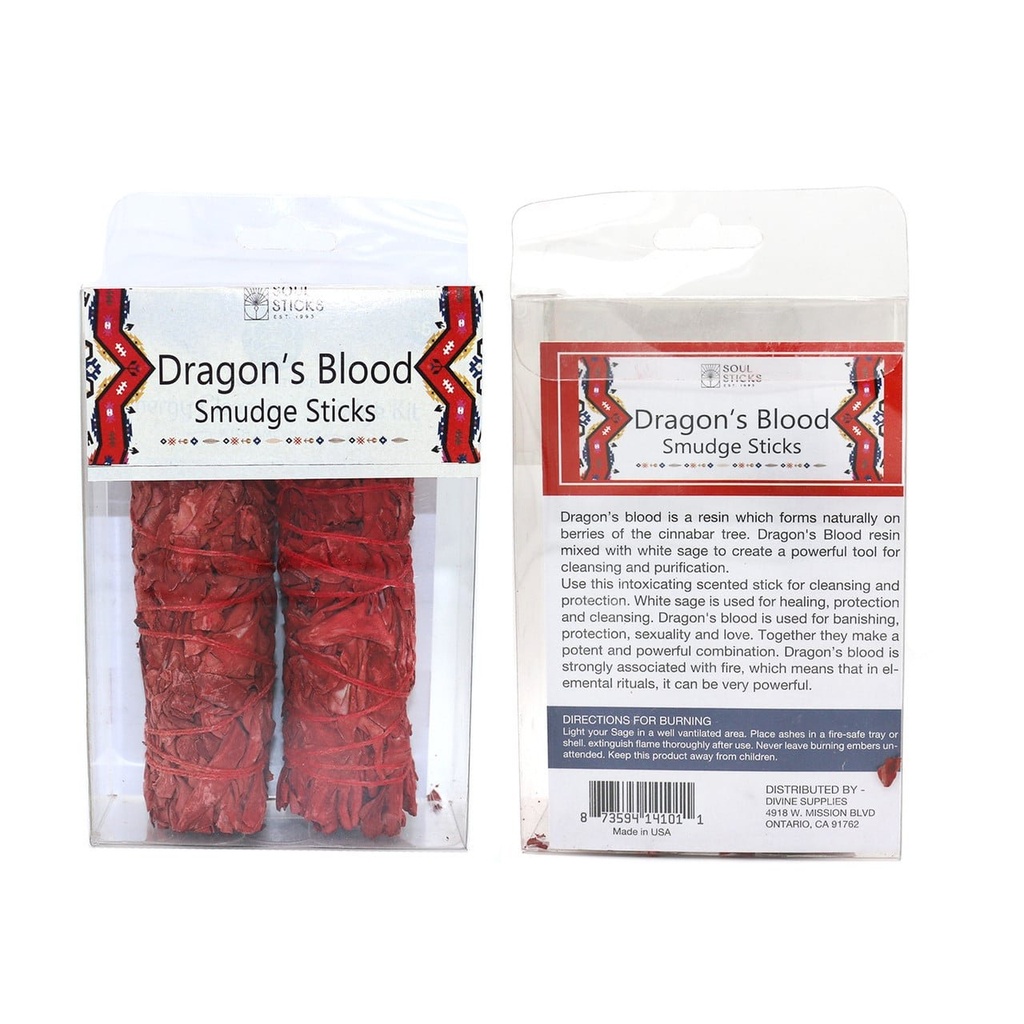 [14101] Dragon's Blood Sage Smudge Sticks Retail Box – 4"