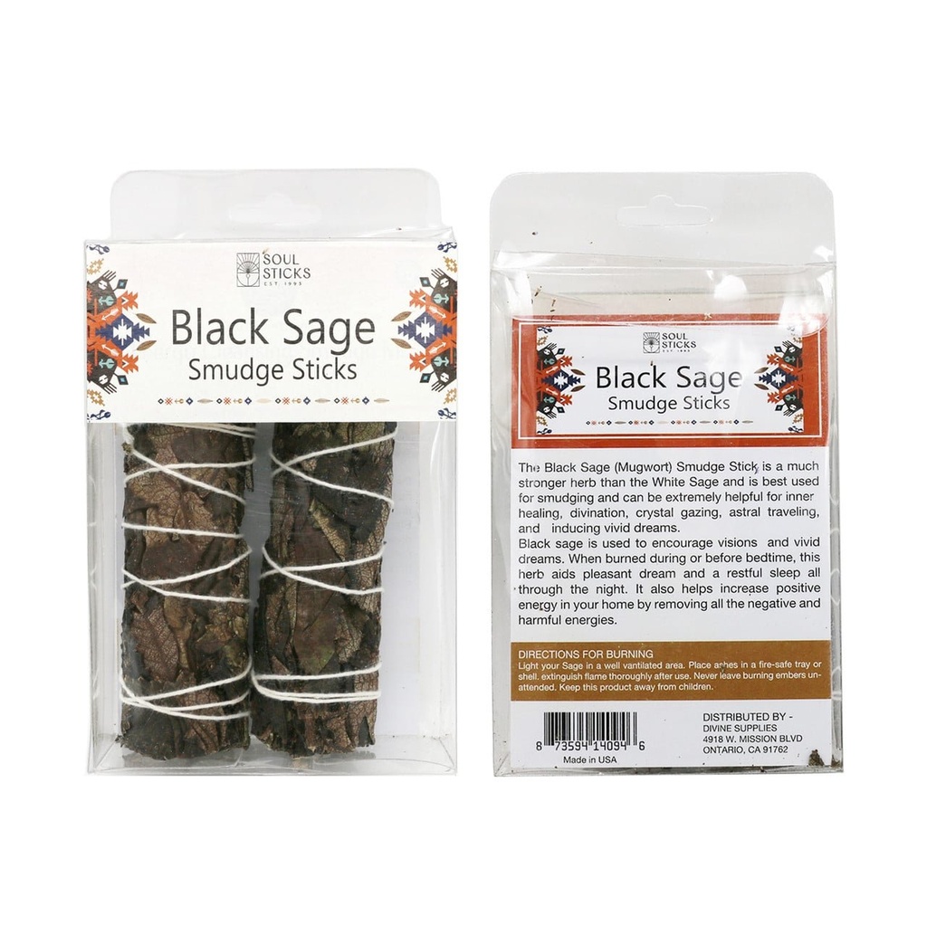[14106] Black Sage Smudge Sticks Retail Box – 4"