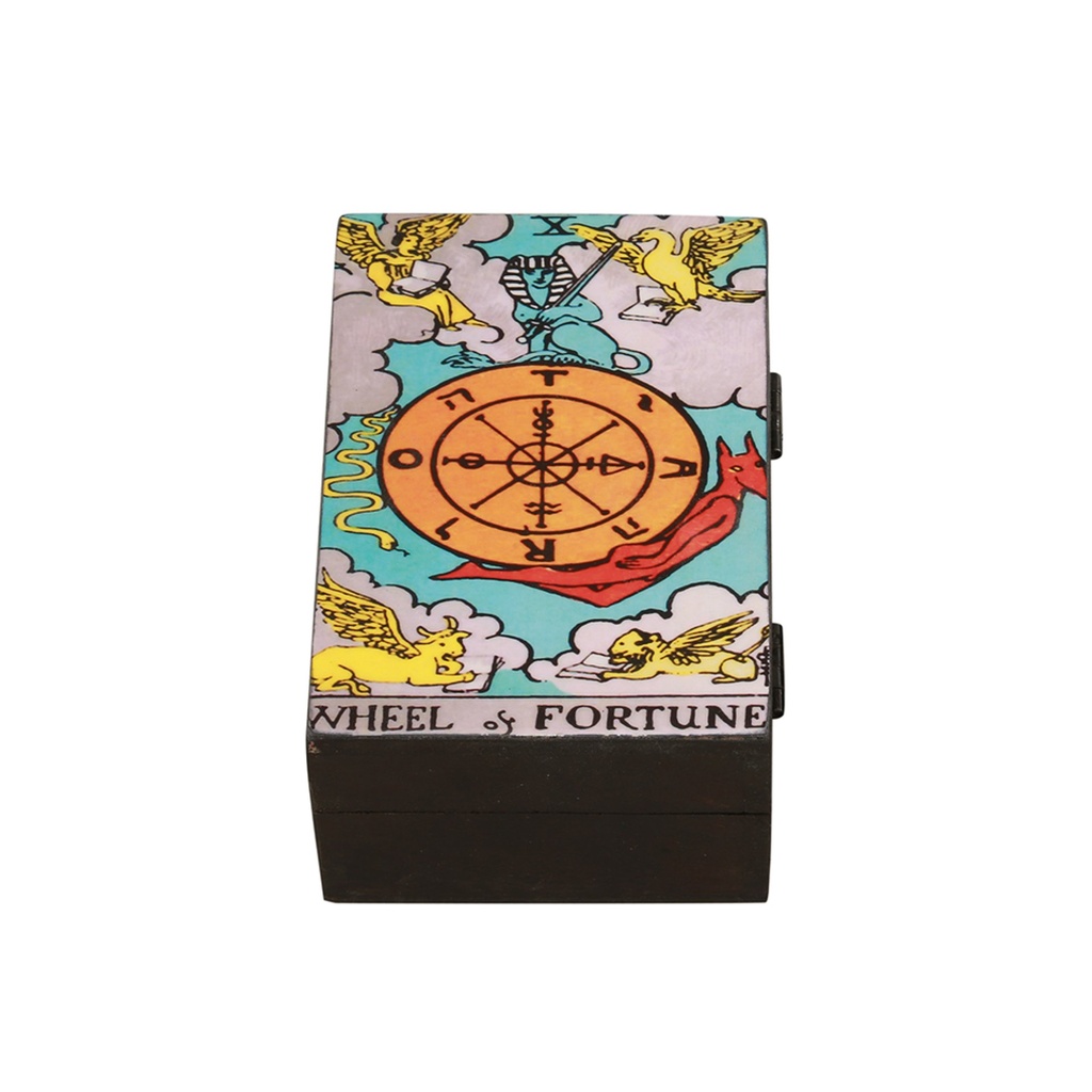 [14118] Wheel of Fortune Wooden Tarot Card Box – 6" x 4"
