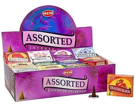 [H401] Assorted HEM Incense Cone Display – 48-Pack