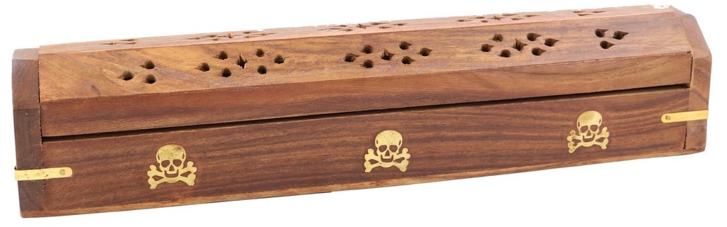 [HDN] Skull & Bones Wooden Incense Coffin Box – 12"