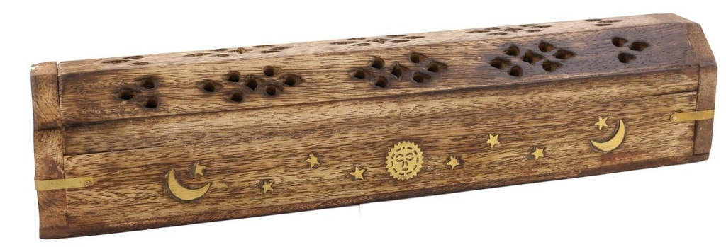 [HSM] Star & Moon Wooden Incense Coffin Box – 12"